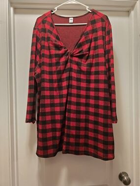 Old Navy Red and Black Plaid Twist-Front Nightshirt